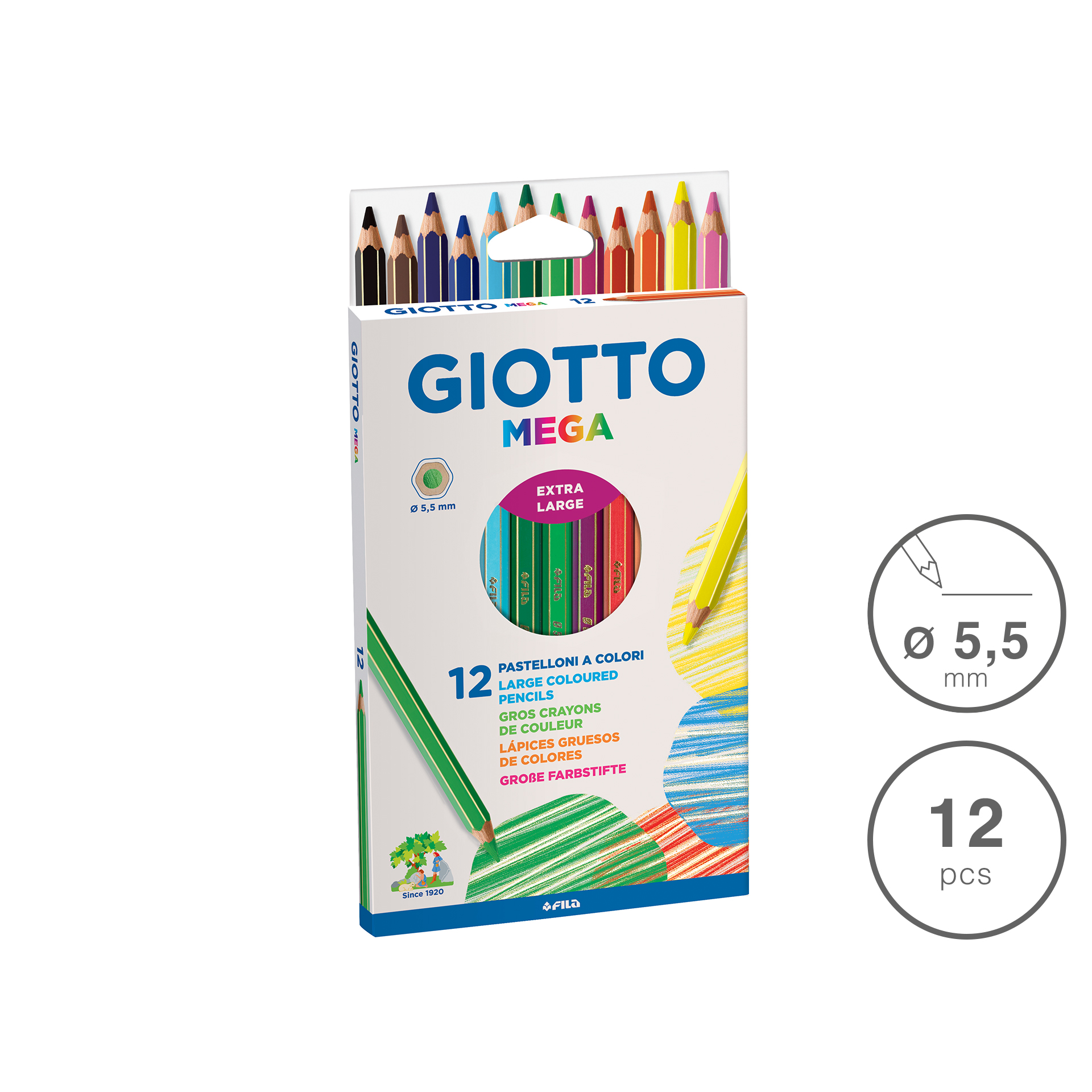 Lápis Cor Giotto Mega 5.5mm 12 Cores