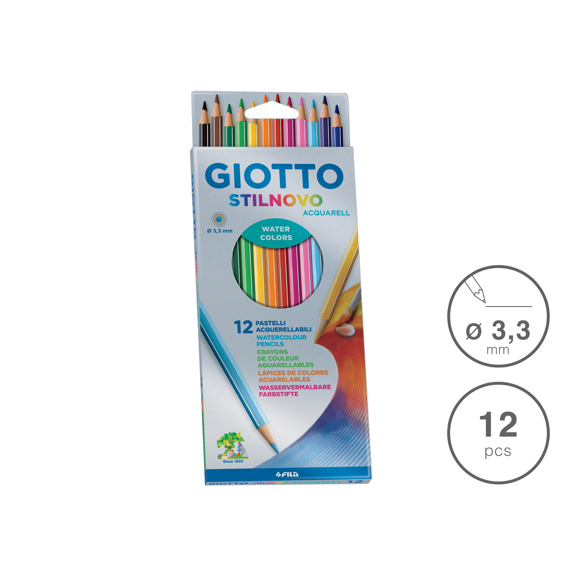 Lápis Cor Giotto Stilnovo Aguarela 3.3mm 12 Cores