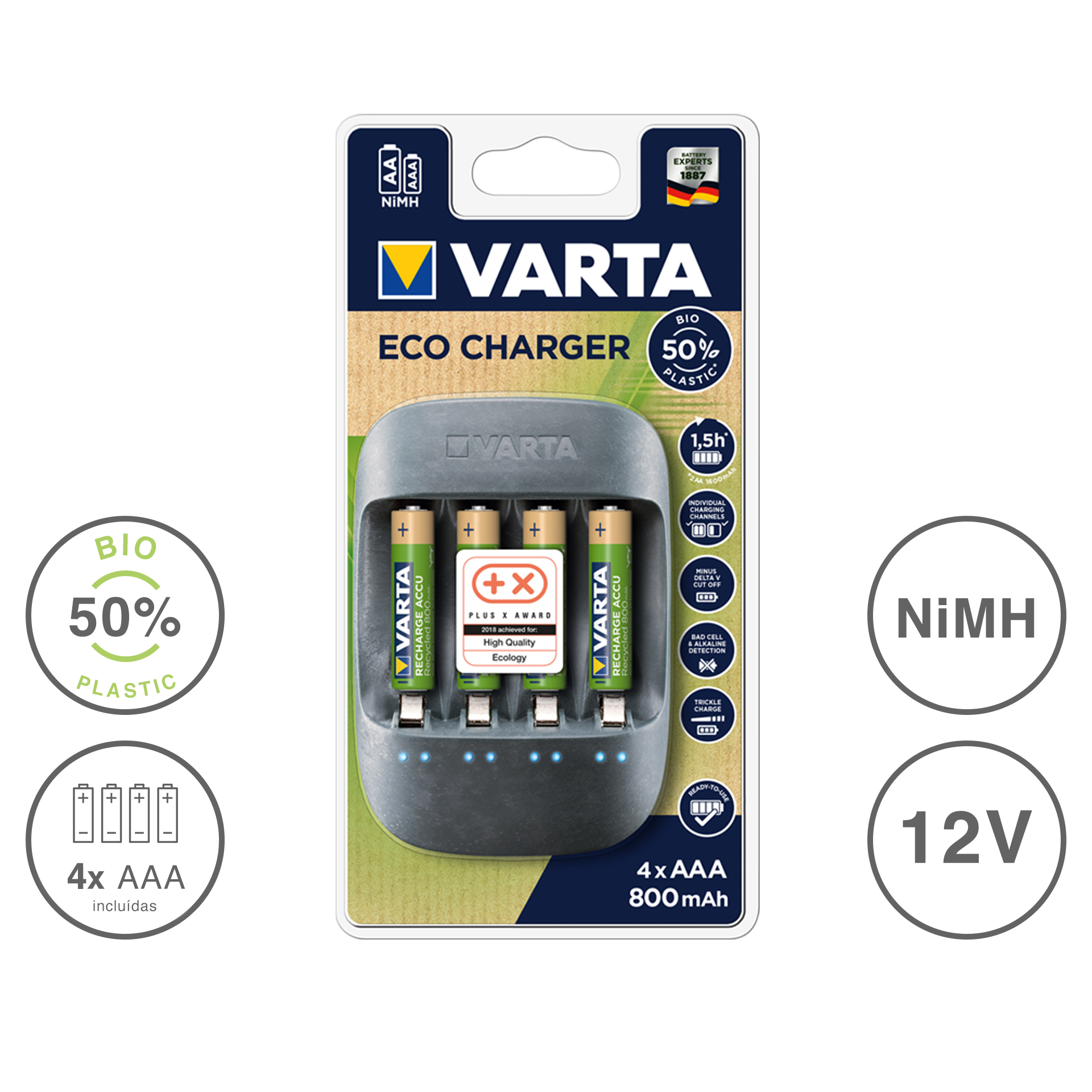 Carregador Eco para Pilhas AA + AAA