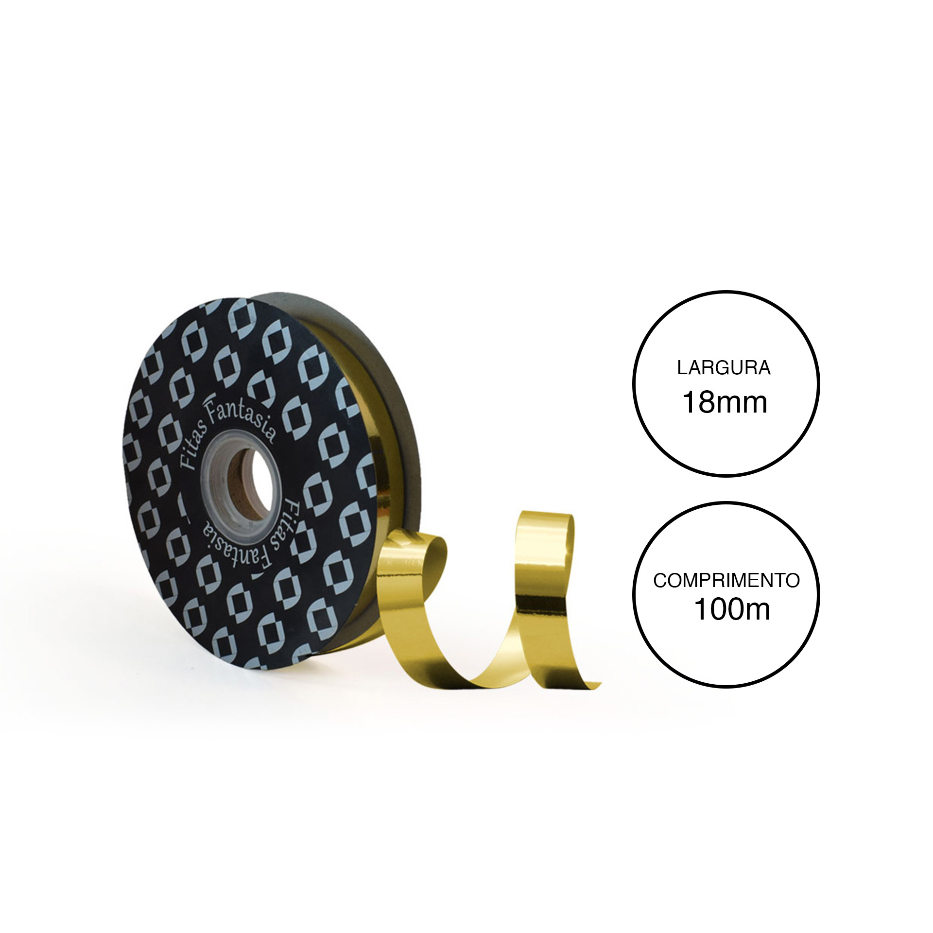 Rolo Fita Embrulho Metal Dourado 18mm 100m