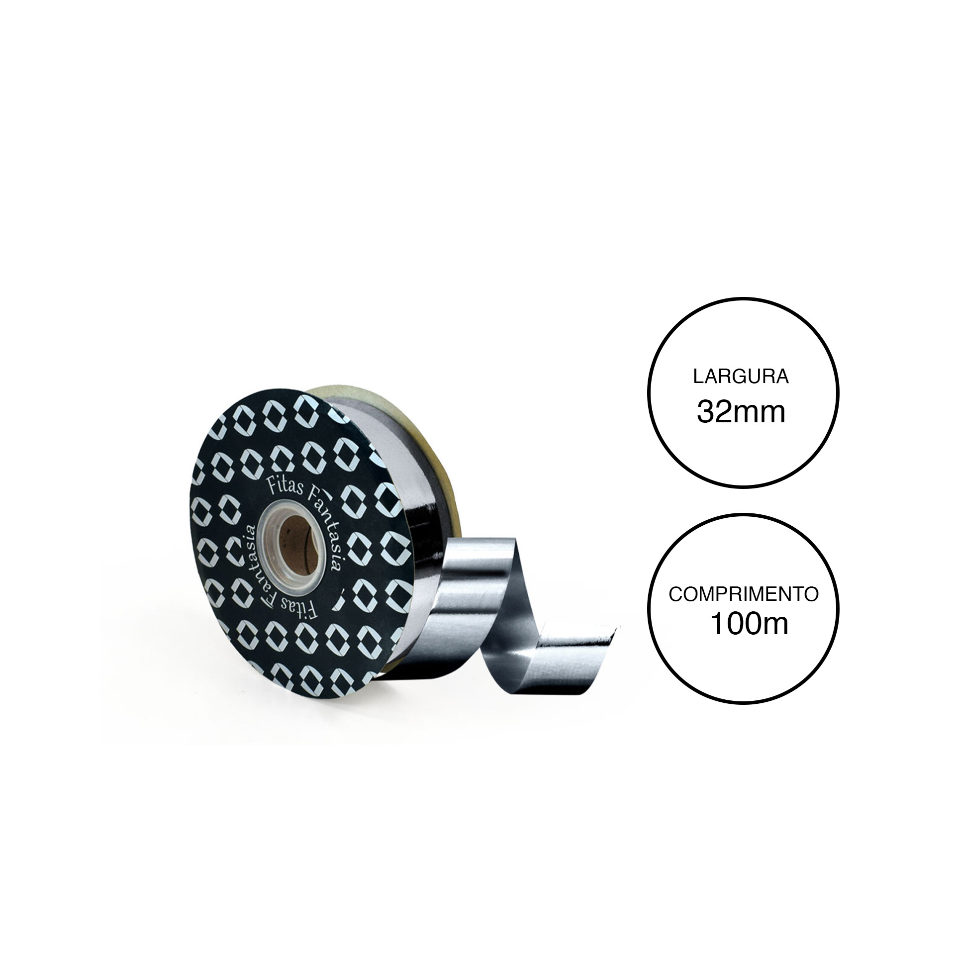 Rolo Fita Embrulho 32mm 100m Metal Prateado