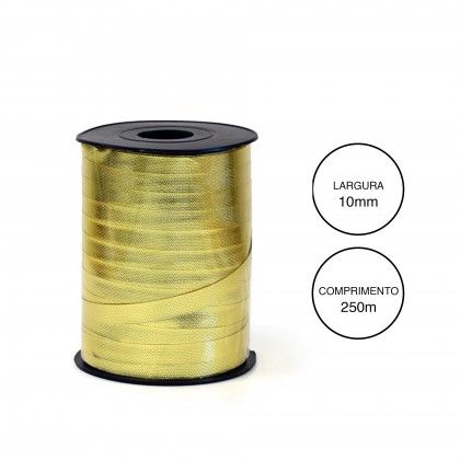 Rolo Fita Embrulho Martelado 10mm 250m Metal Dourado