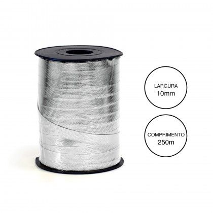 Rolo Fita Embrulho Martelado 10mm 250m Metal Prateado