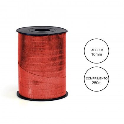 Rolo Fita Embrulho Martelado 10mm 250m Metal Vermelho