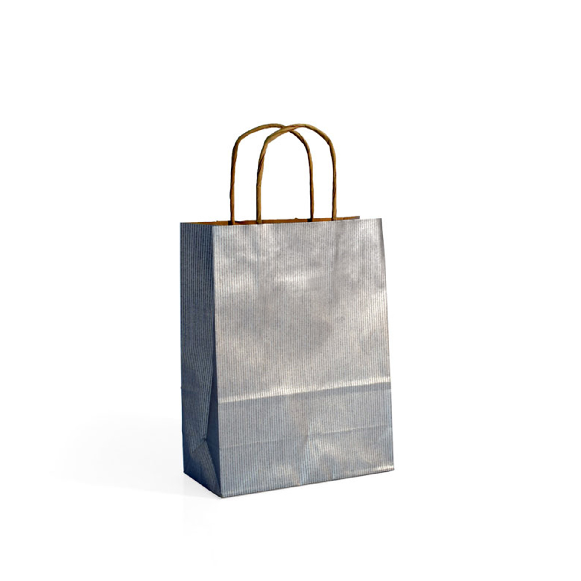 Saco Papel Kraft Asa Retorcida 18X8X24cm Prateado