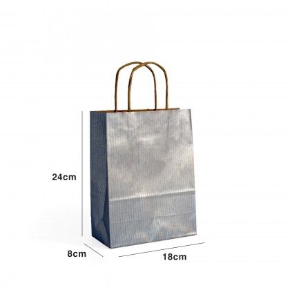 Saco Papel Kraft Asa Retorcida 18X8X24cm Prateado