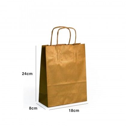 Saco Papel Kraft Asa Retorcida 18X8X24cm Dourado
