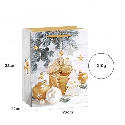 Saco Papel Natal Dourado Bolas 26X12X32cm