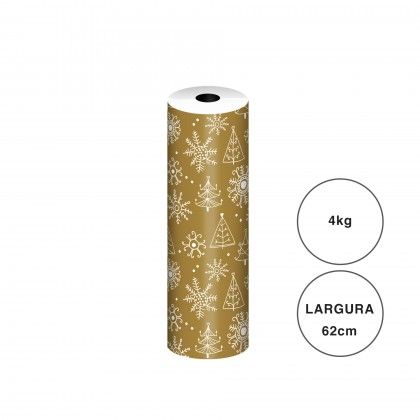 Bobine Papel Embrulho Celuloso Natal Dourado 4kg/62cm