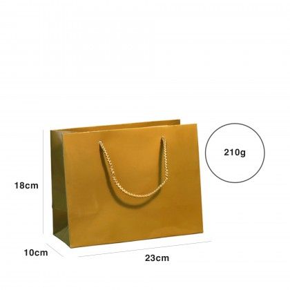 Saco Papel Asa Cordão 23X10X18cm Dourado Saco Papel Asa Cordão 23X10X18cm Dourado