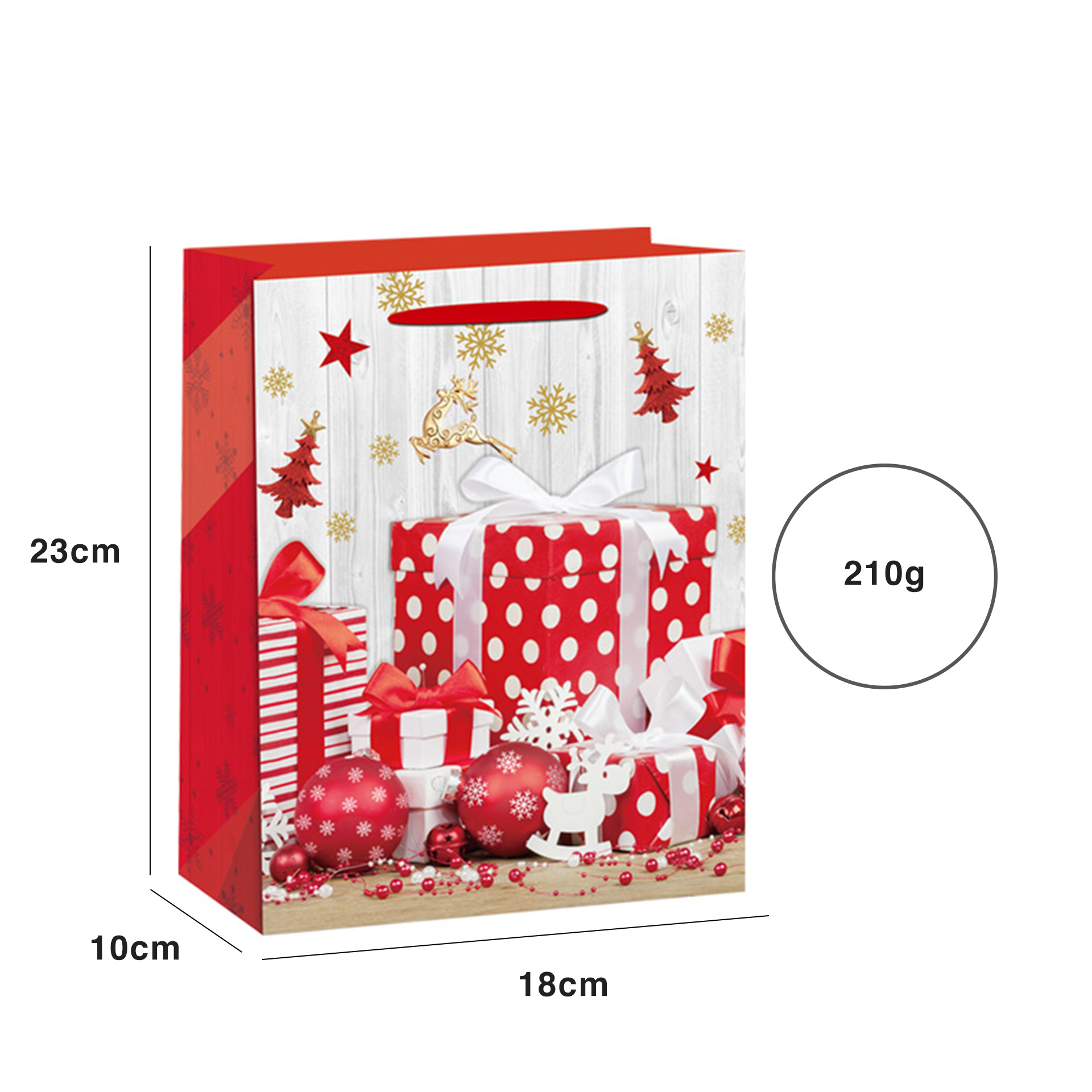 Saco Papel Natal Vermelho Presentes 18X10X23cm