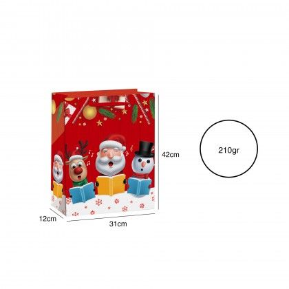 Saco Papel Natal 31X12X42cm Vermelho Bonecos
