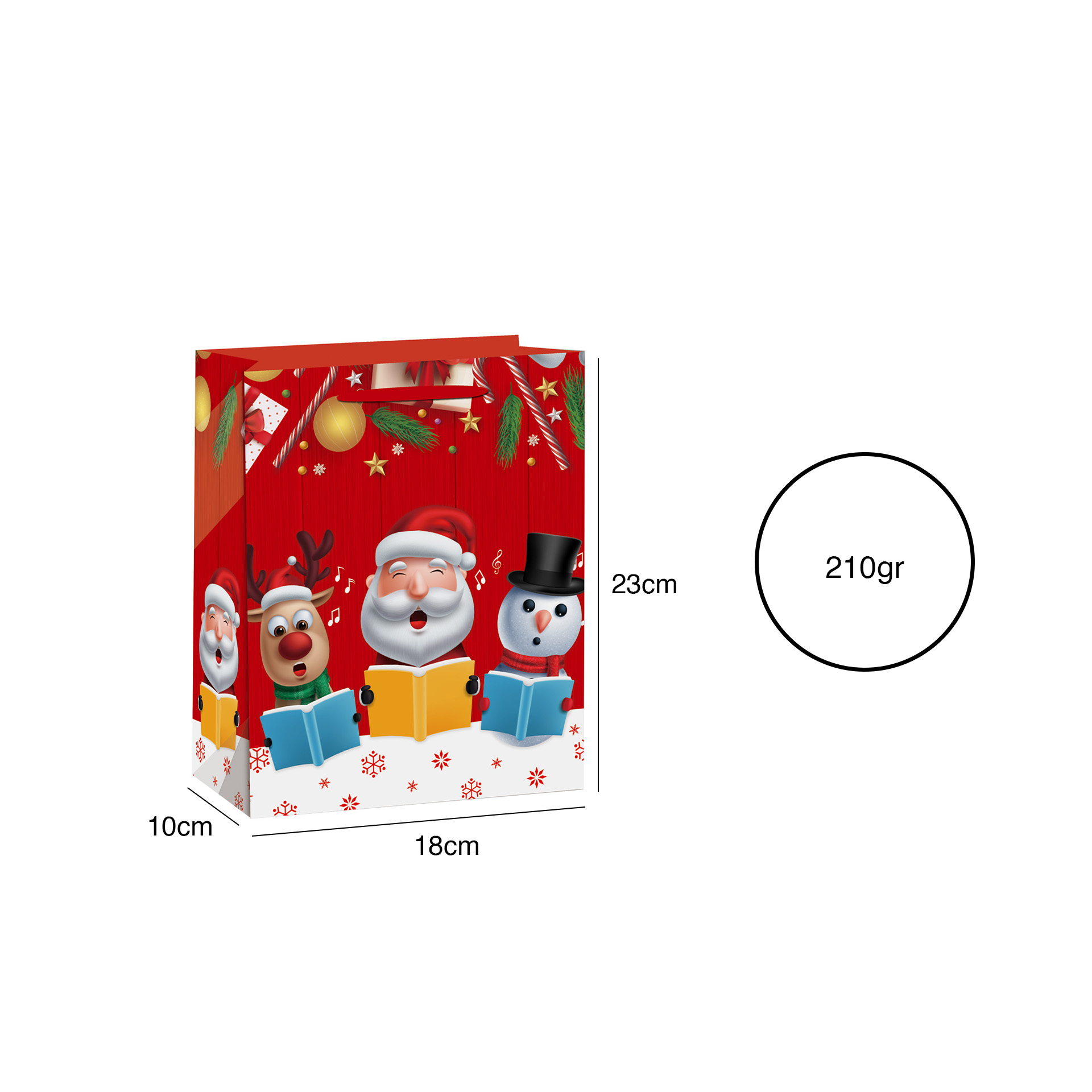 Saco Papel Natal Vermelho Bonecos 18X10X23cm