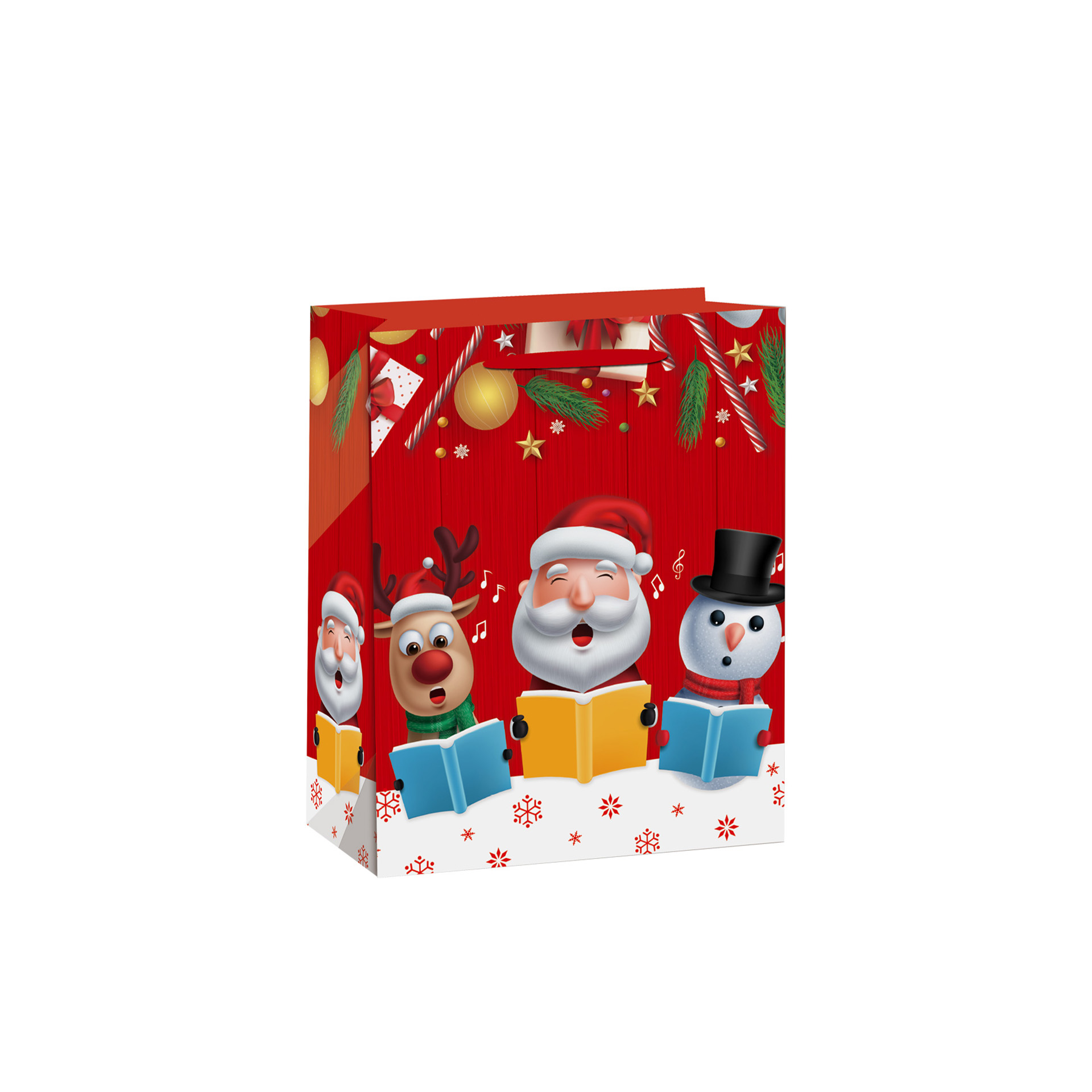 Saco Papel Natal Vermelho Bonecos 18X10X23cm