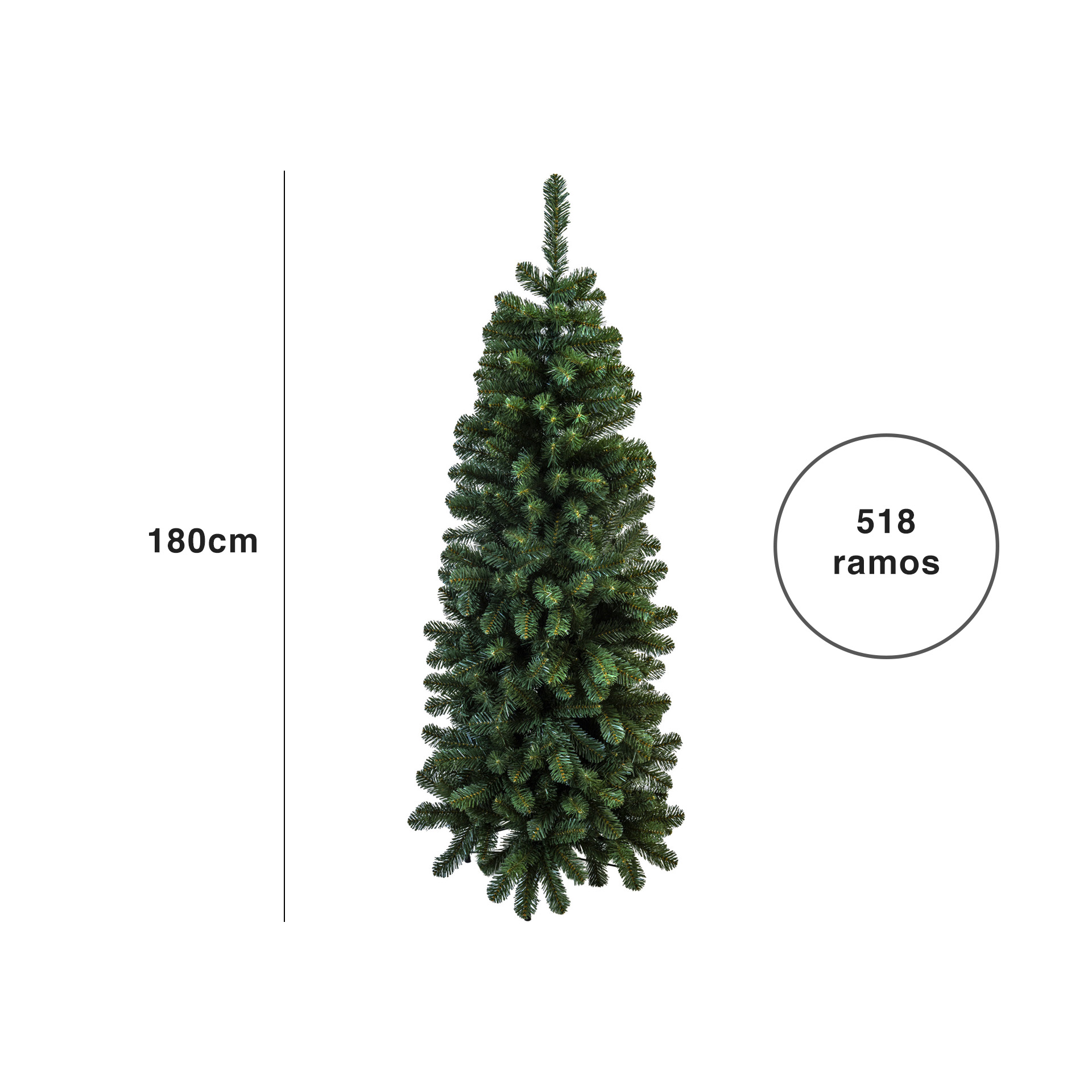 Árvore Natal Verde Slim 180CM 518 Ramos