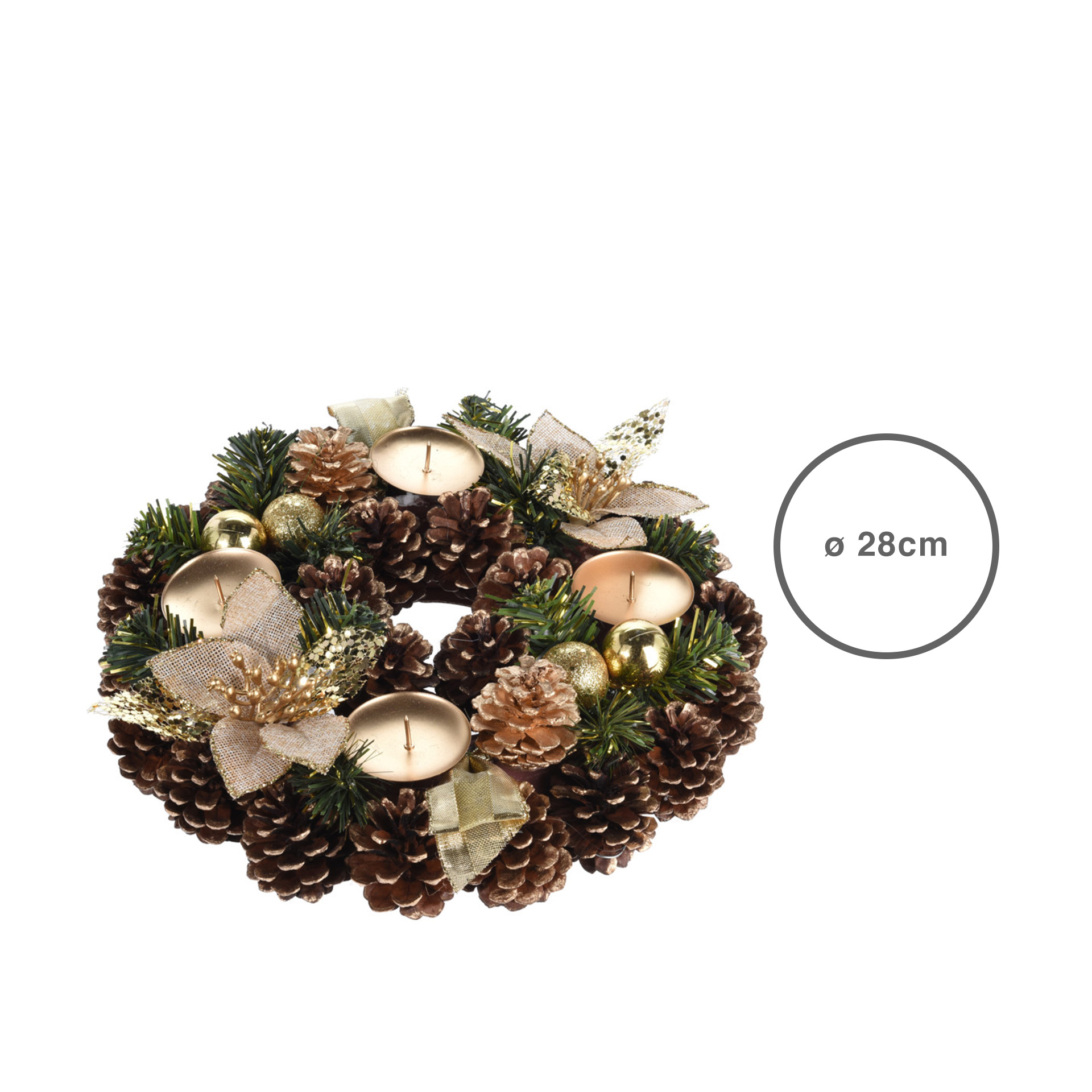 Coroa Natal Pinhas Dourada 28CM