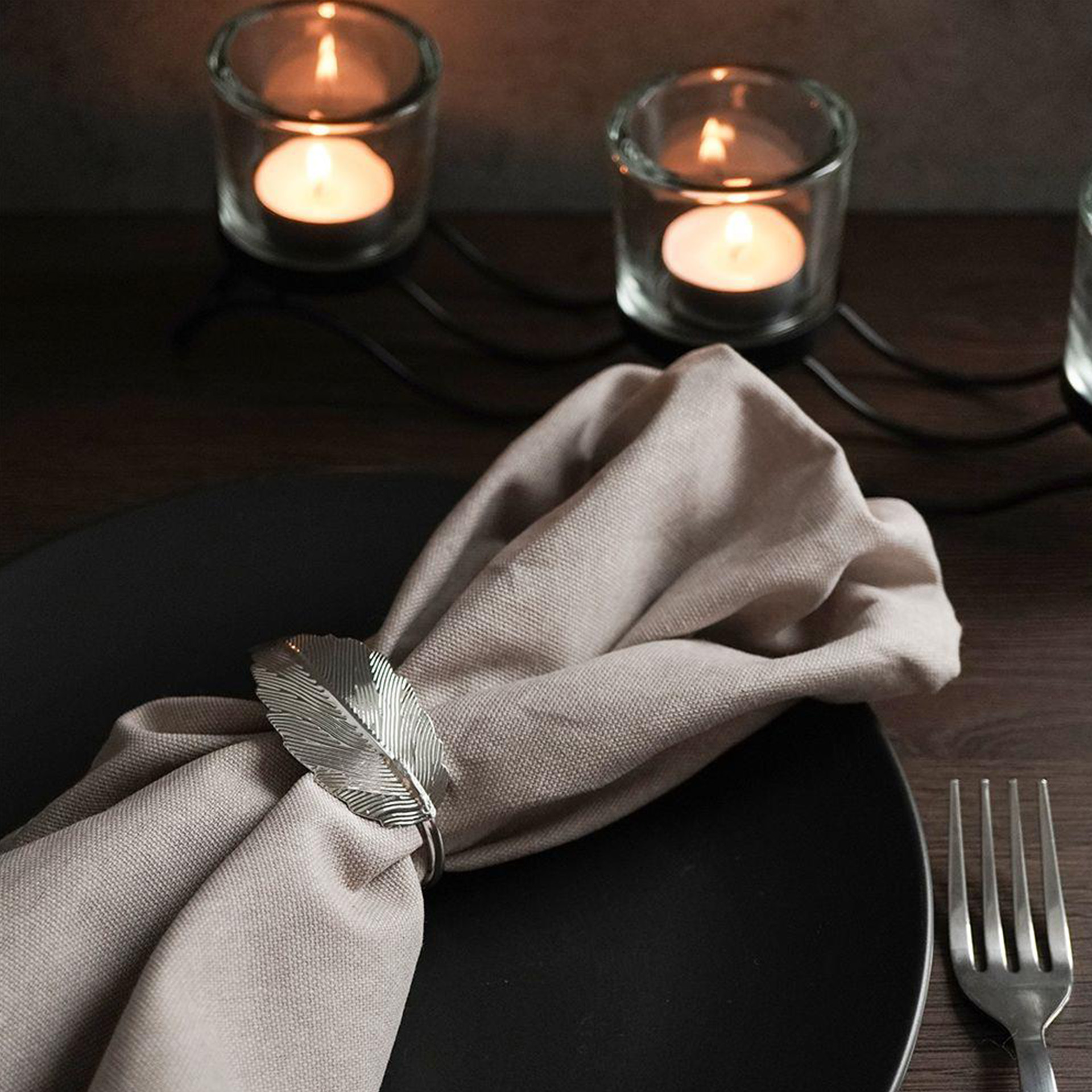 Anel Guardanapos Folha Prateado Pack 4