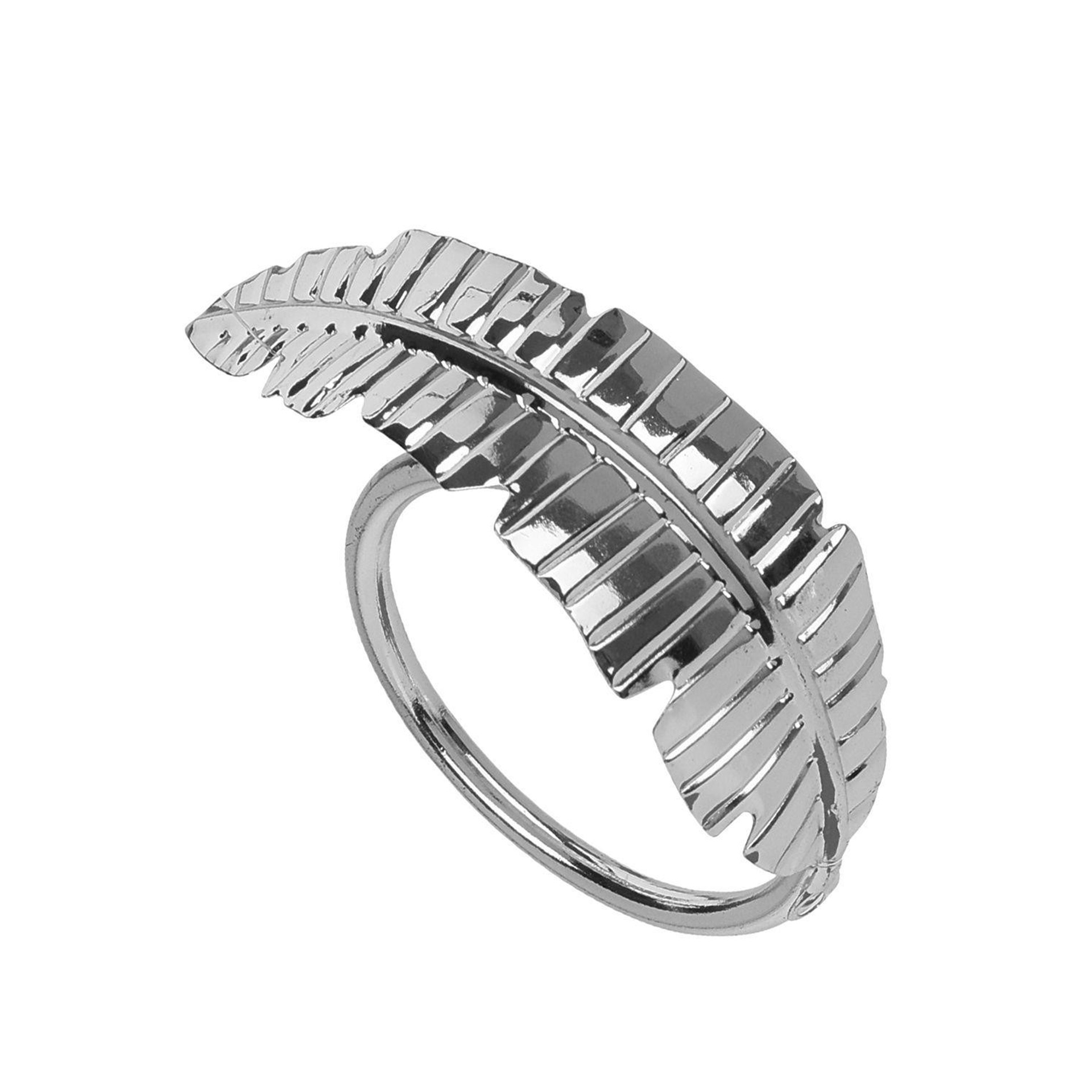 Anel Guardanapos Folha Prateado Pack 4