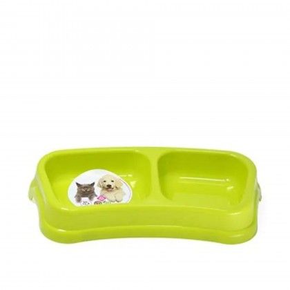 Comedouro Plstico Dogo Duplo Verde 200ml 24X12X4cm