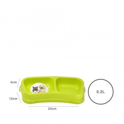 Comedouro Plstico Dogo Duplo Verde 200ml 24X12X4cm
