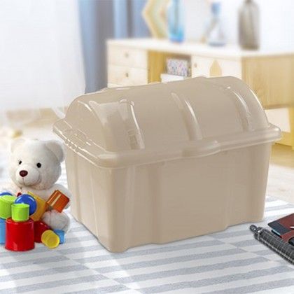 Baú Arrumos Plástico Bege 60l 65.5X47X44cm Baú Arrumos Plástico Bege 60l 65.5X47X44cm