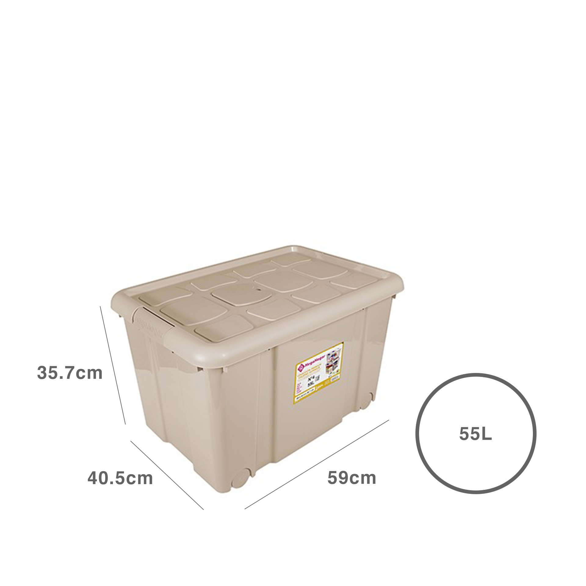 Caixa Arrumos com Rodas Plástico Bege 55l 59X40.5X35.7cm