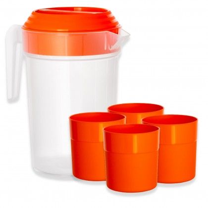 Jarro com Tampa + 4 Copos 0.35L Summer 2L 13.6X19X22.5cm