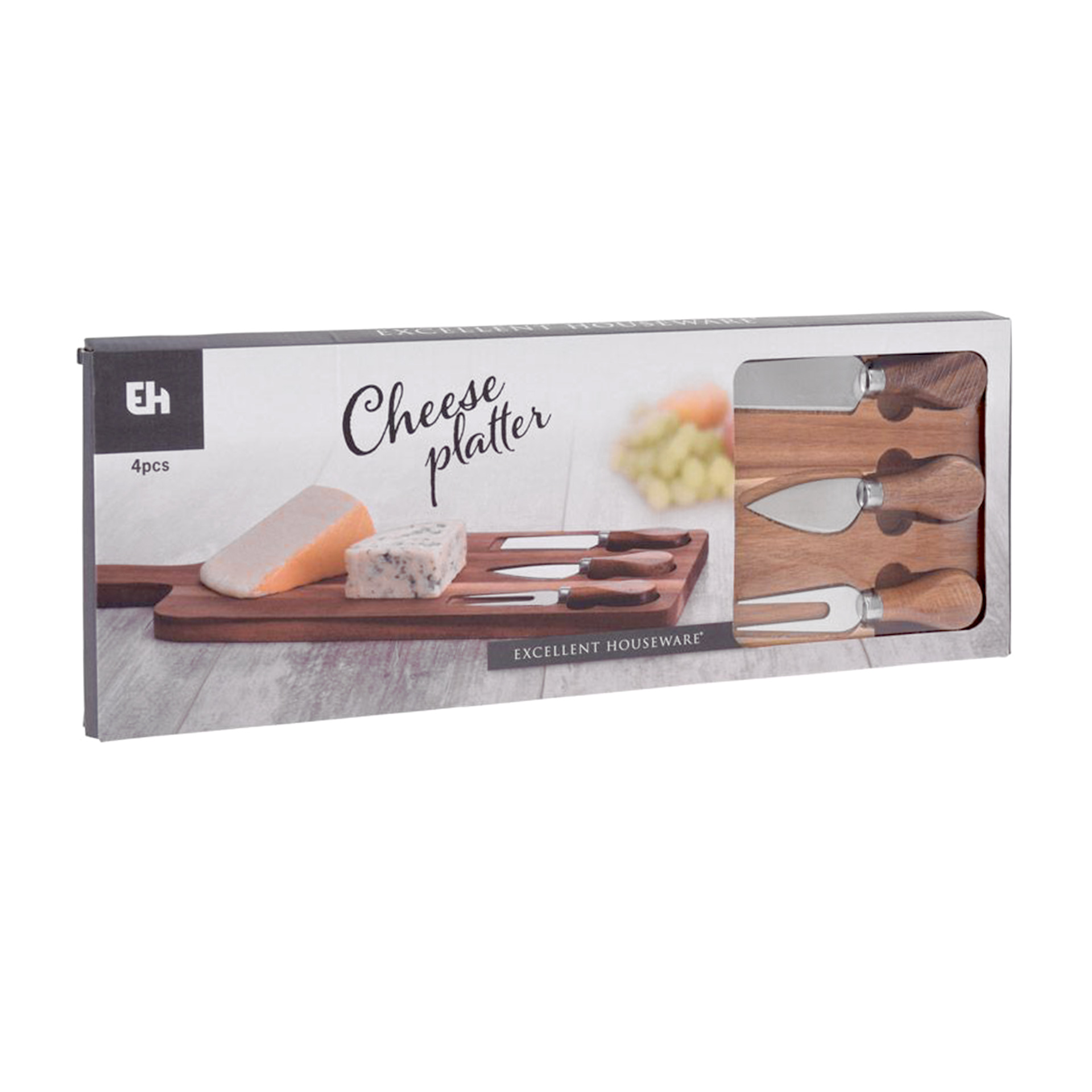 Tábua Queijo Madeira Com 3 Facas 43X16CM