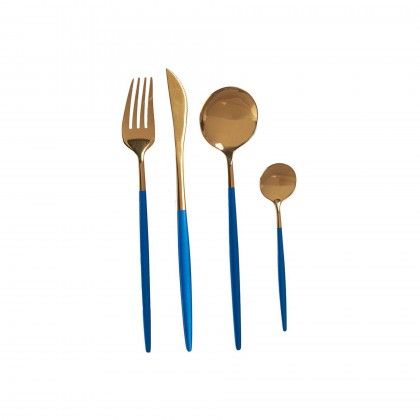 Faqueiro Ao Dourado / Azul 8 Peas