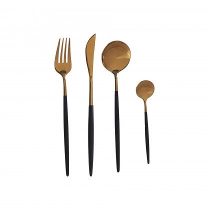 Faqueiro Ao Dourado / Preto 8 Peas
