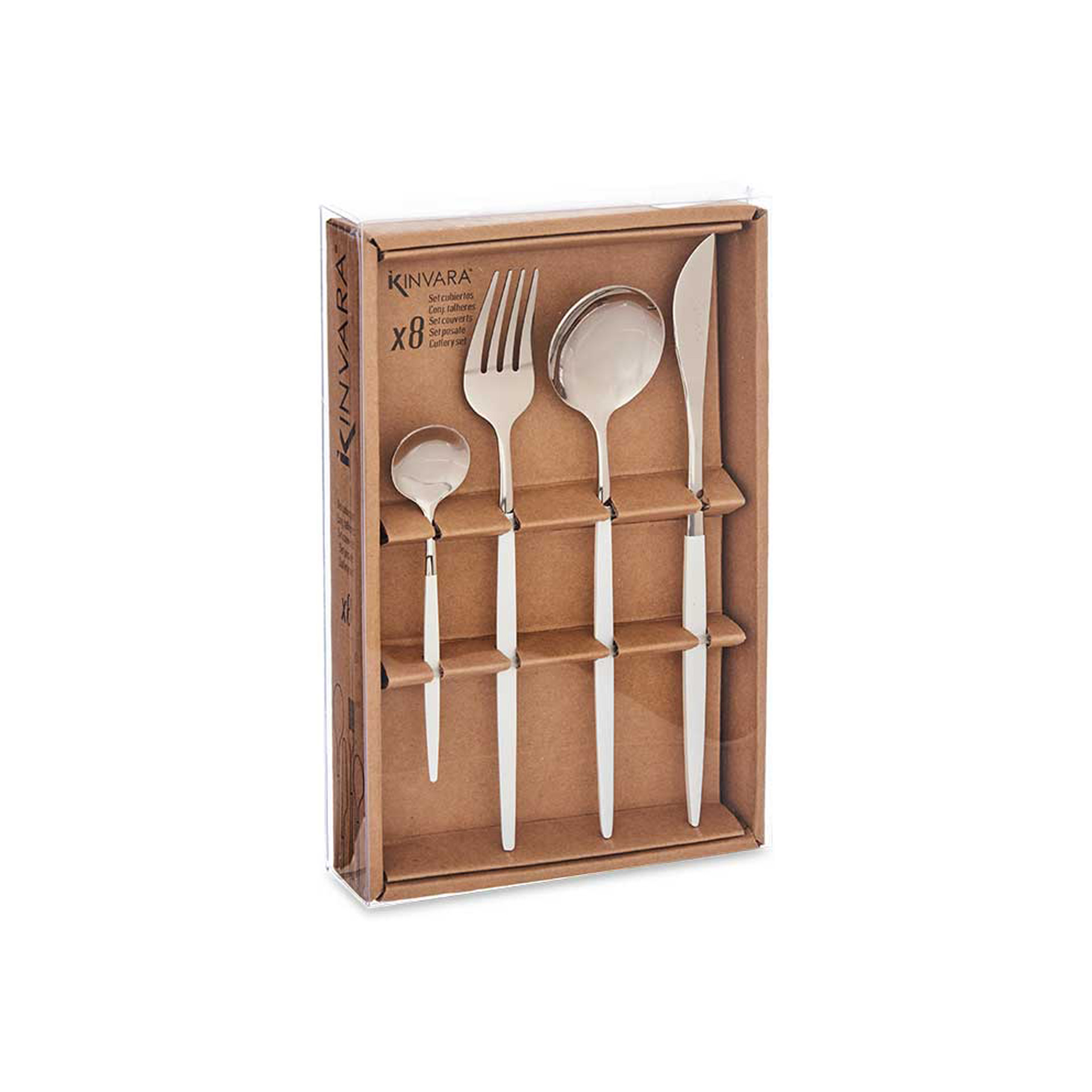 Faqueiro Aço Prateado / Branco 8 Peças