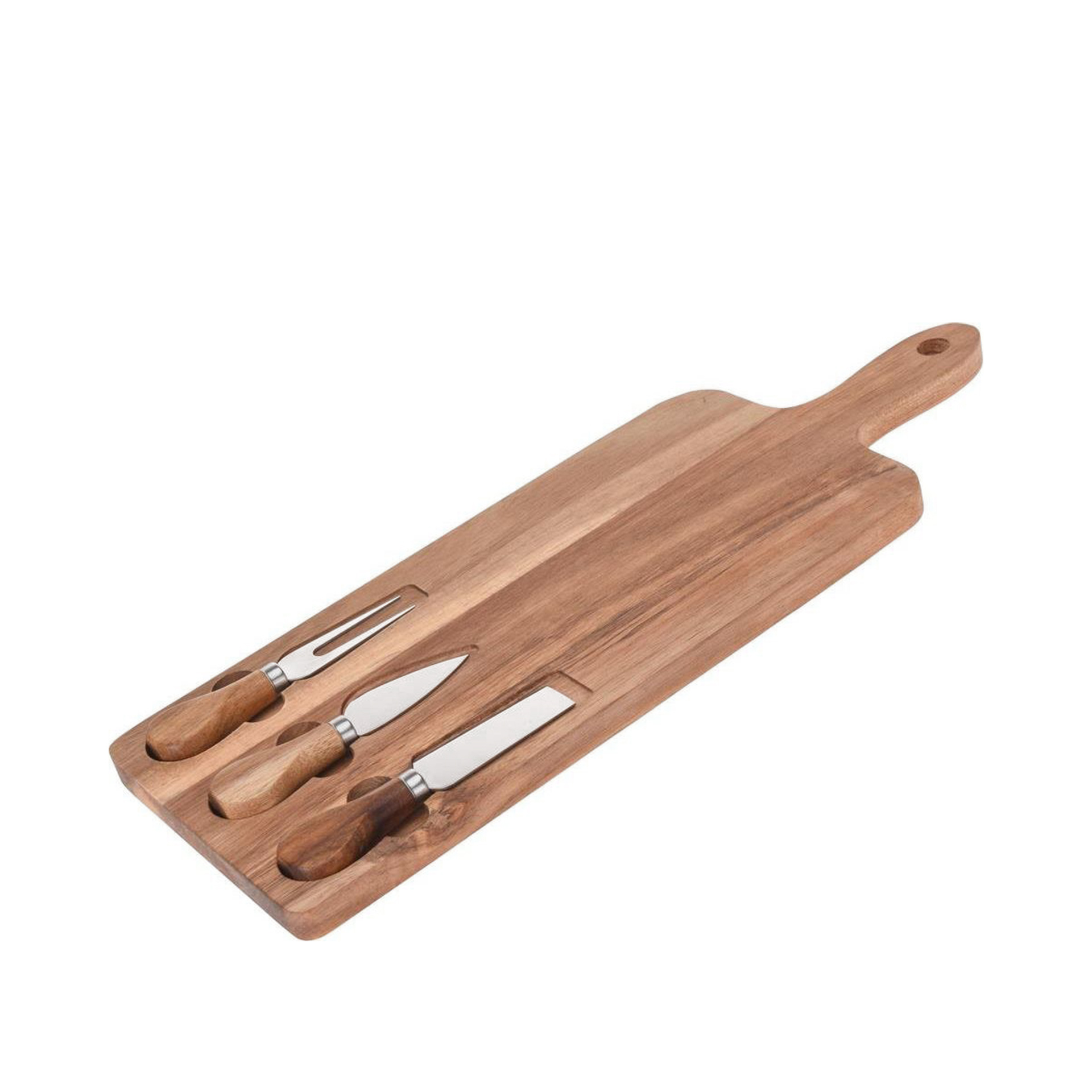 Tábua Queijo Madeira Com 3 Facas 43X16CM