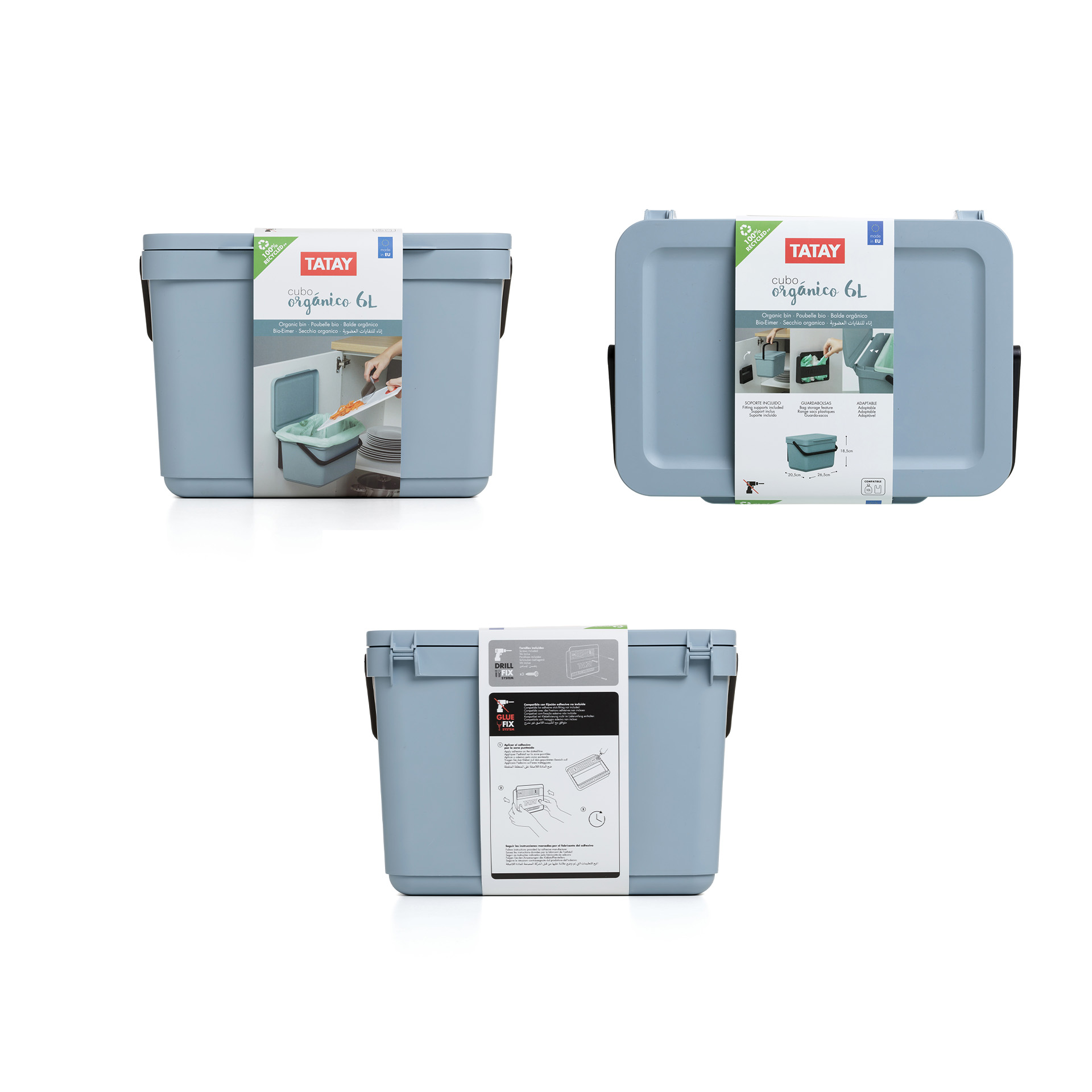 Balde Lixo com Suporte Azul 6L 26.5X20.5X18.5cm