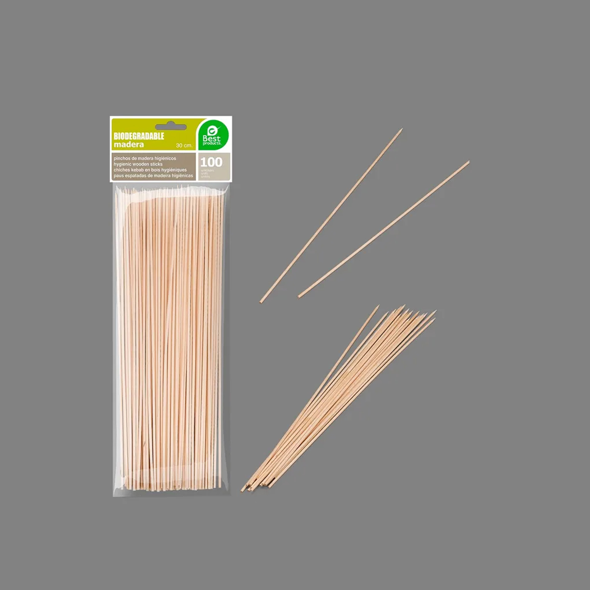 Palito Espetada Madeira 30cm Pack 100