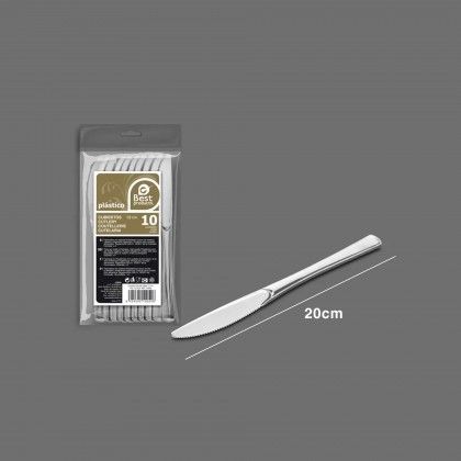 Faca Plstico Reutilizvel Prateado 20cm Pack 10