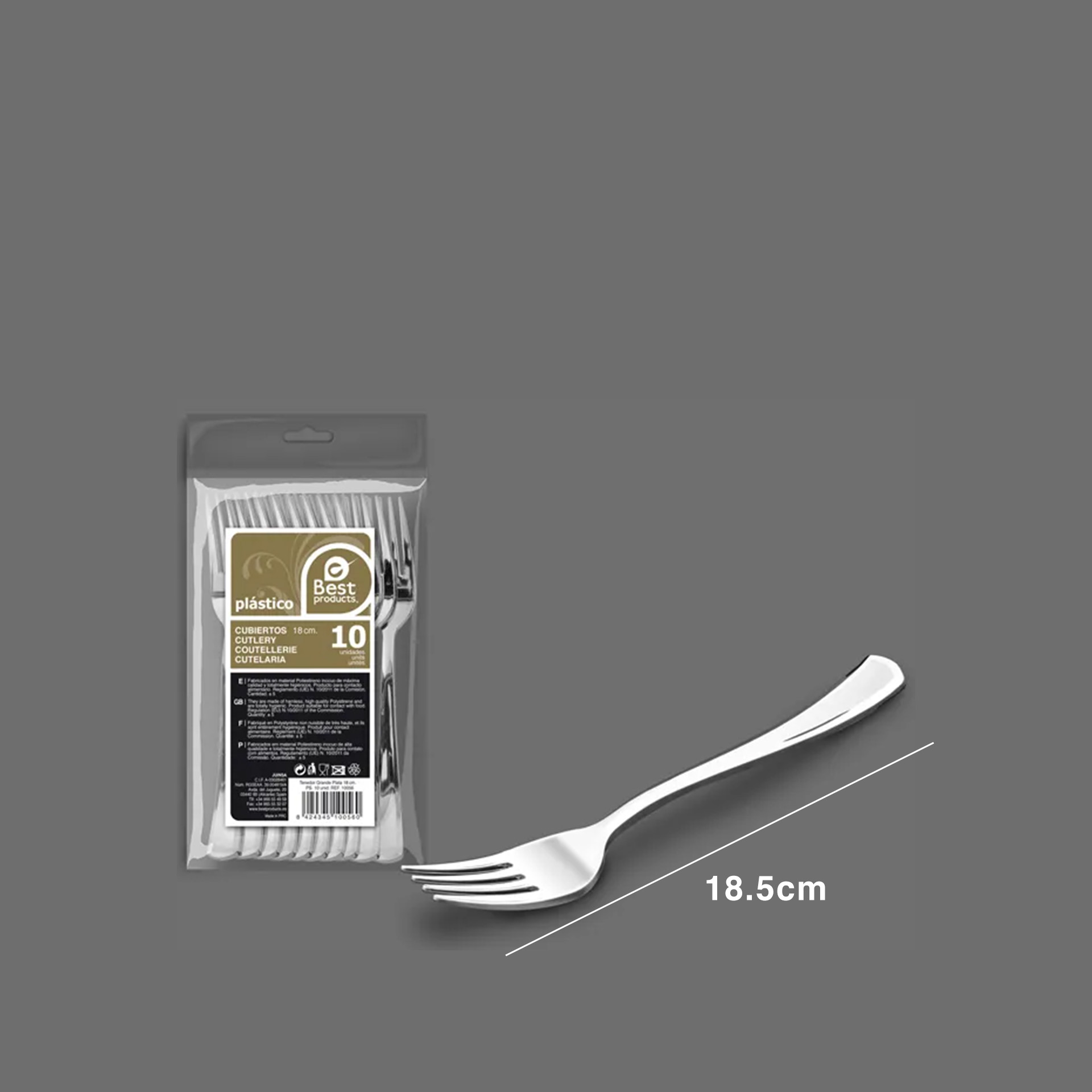 Garfo Plástico Reutilizável Prata 18.5cm Pack 6