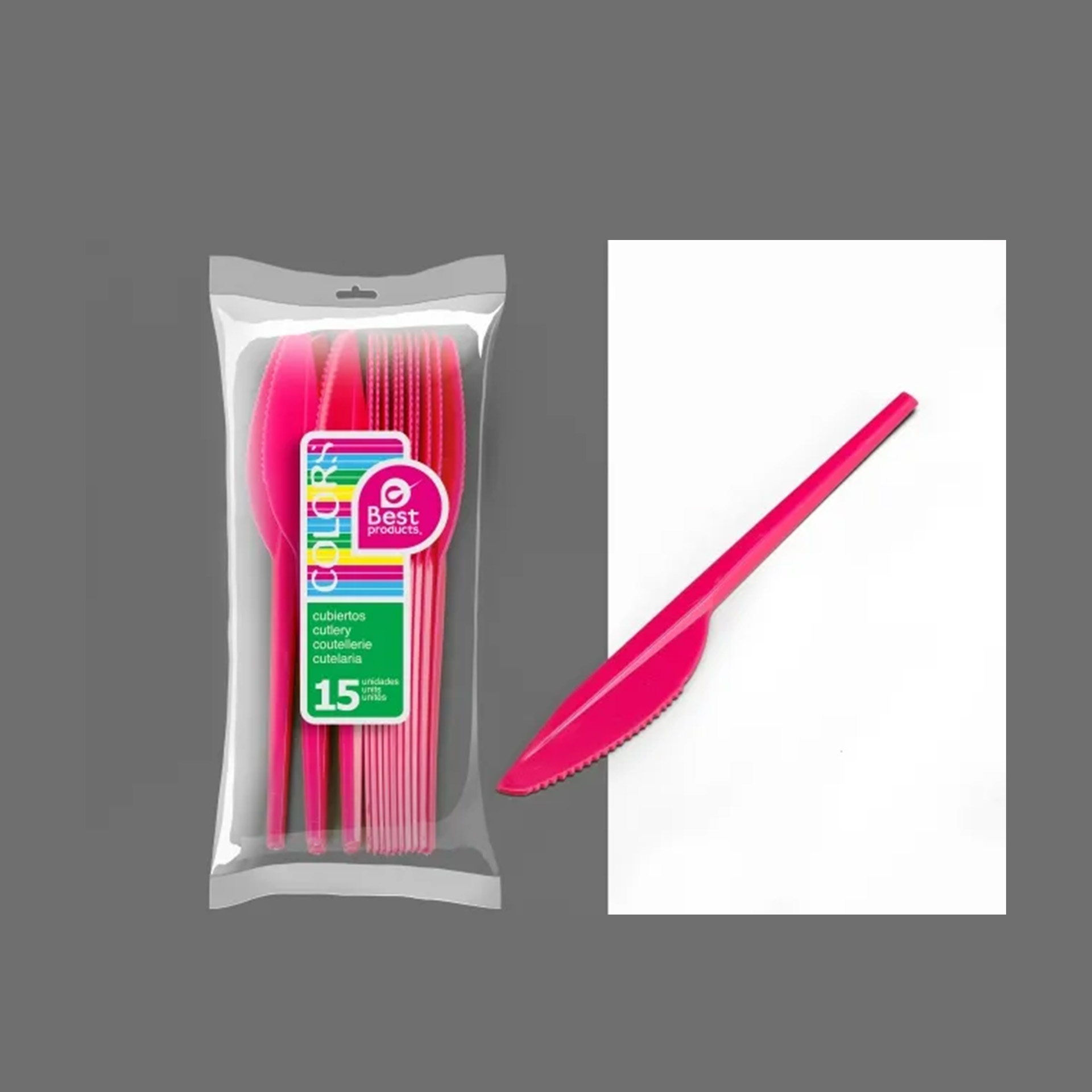 Faca Plástico Rosa Pack 15