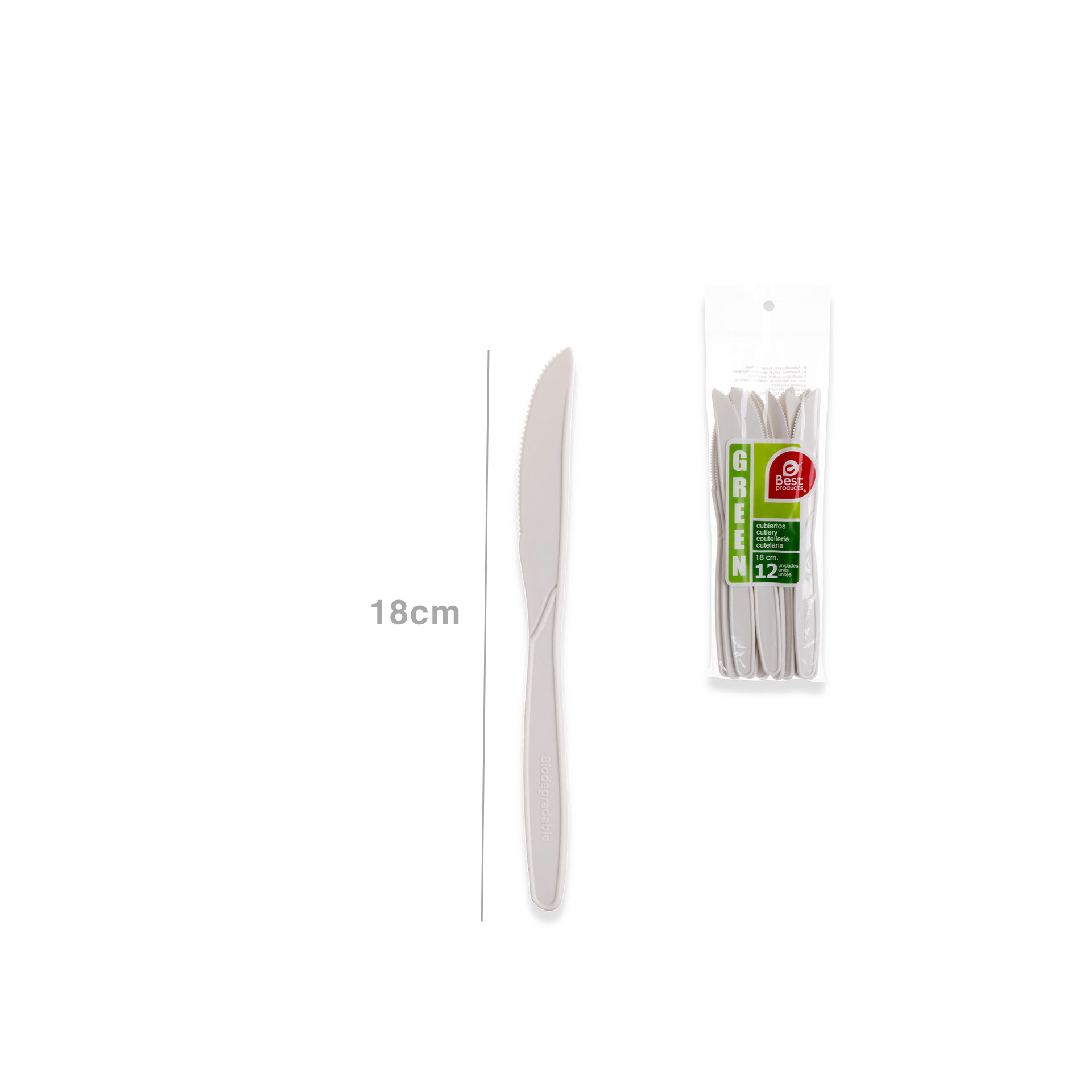 Faca Plástico Biodegradável Green 18CM Pack 12