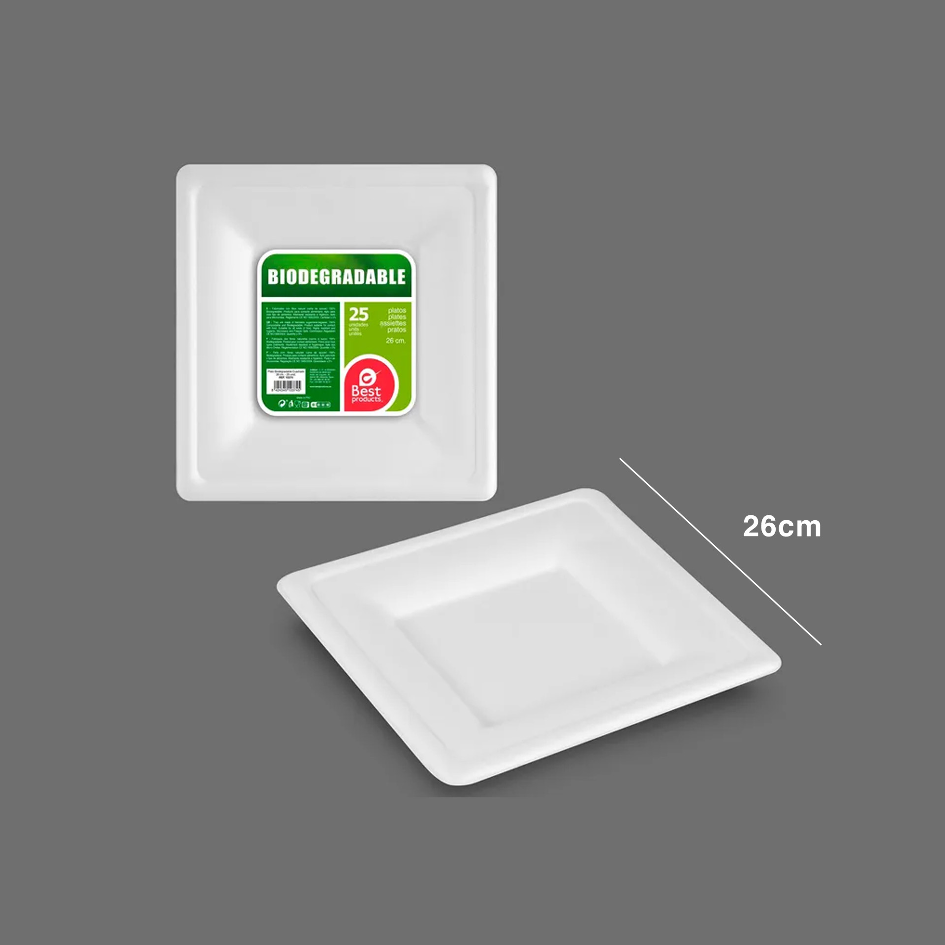 Prato Cartão Biodegradável 26X26CM Pack 25