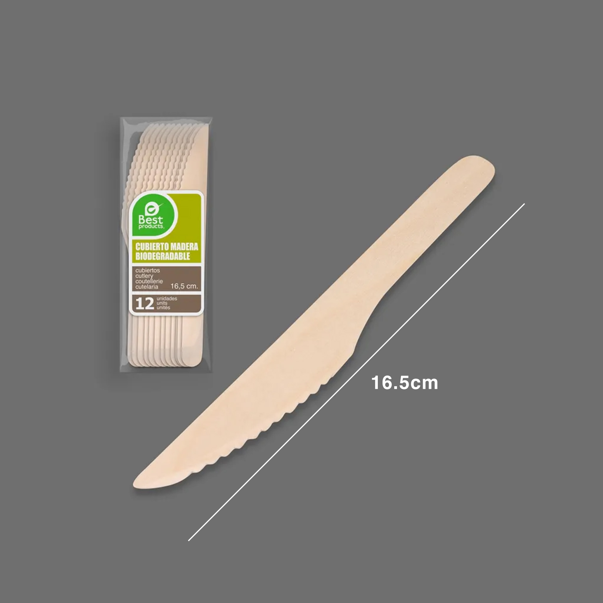 Faca Madeira Biodegradável 16.5CM Pack 12