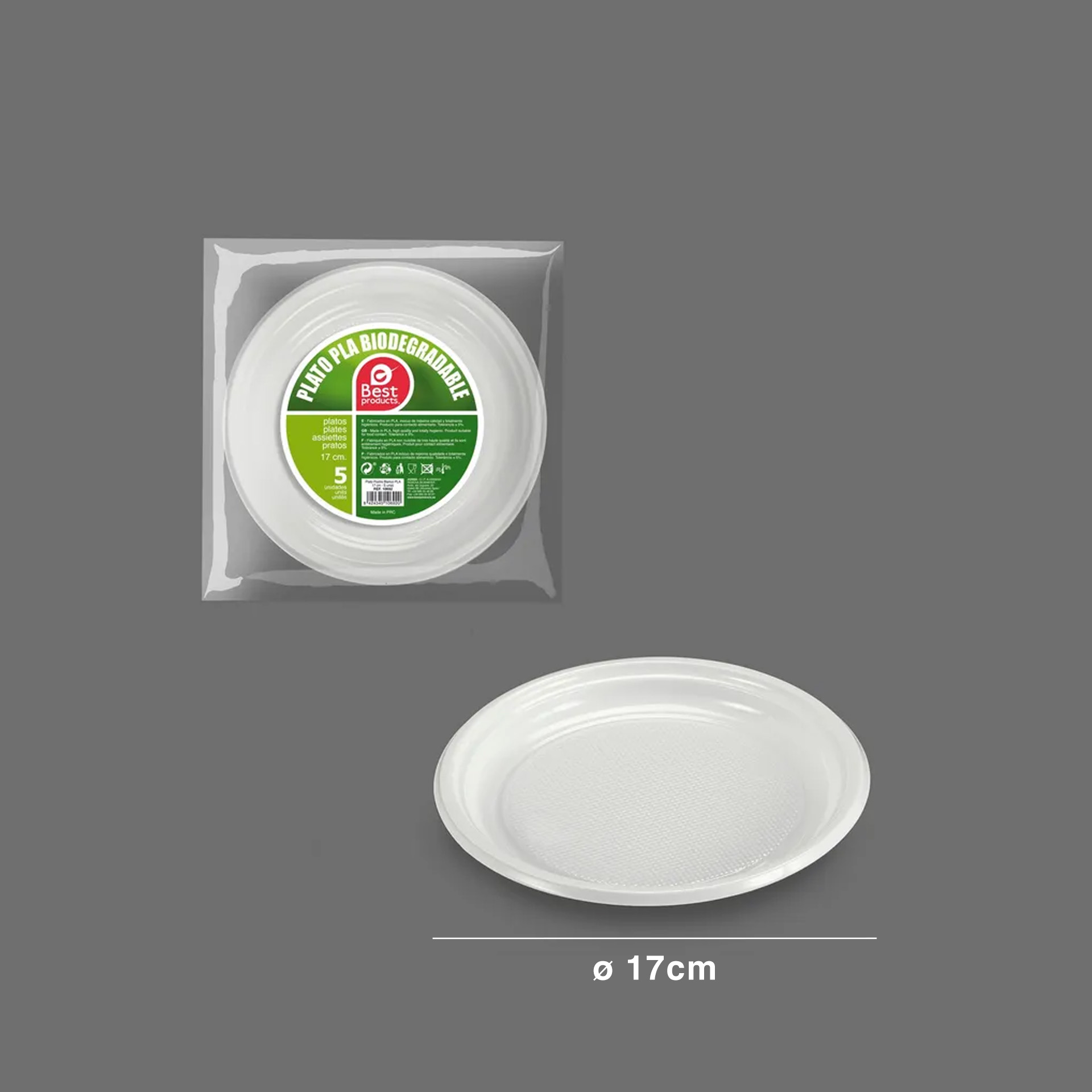 Prato Cartão Biodegradável Raso 17CM Pack 5