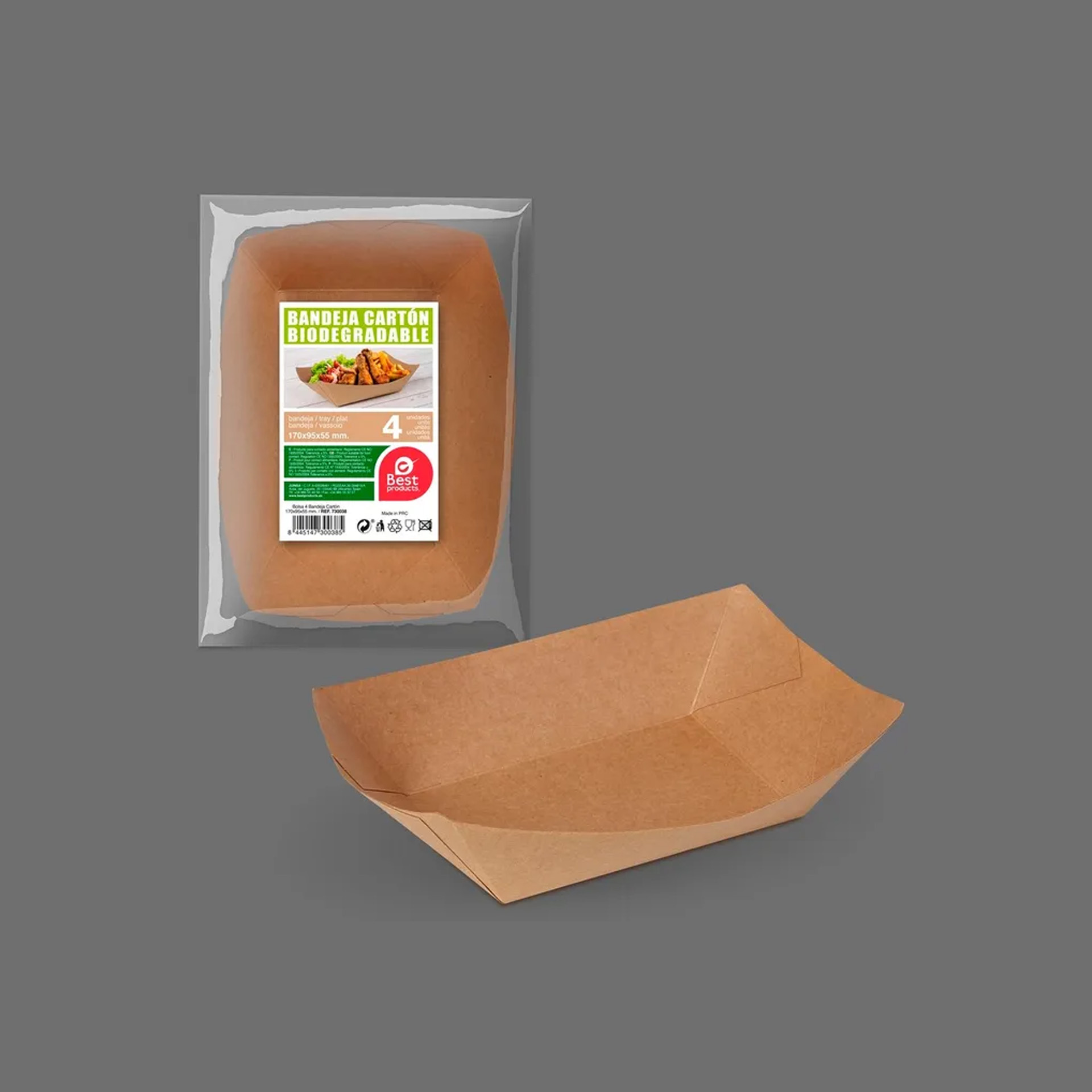 Bandeja Cartão Kraft 17X9.5X5.5CM Pack 4