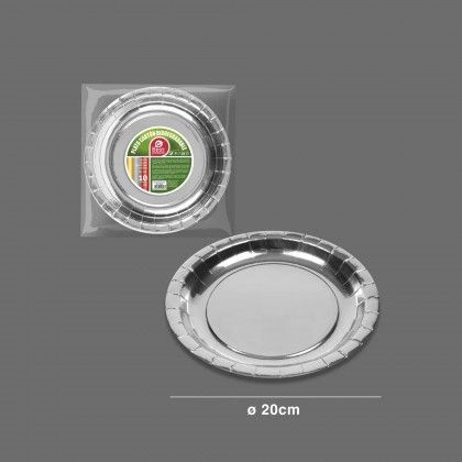 Prato Carto Raso Biodegradvel Prateado Pack 12