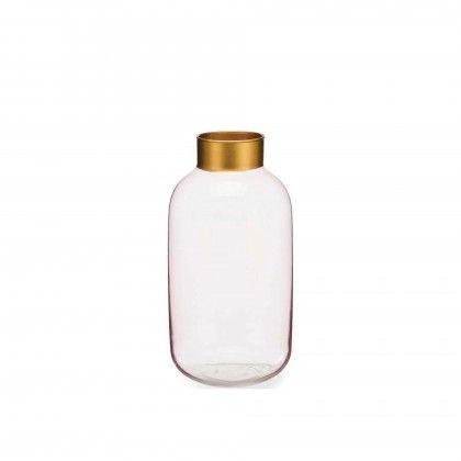 Jarra Vidro Liso Rosa / Ouro 14.5X29.5cm