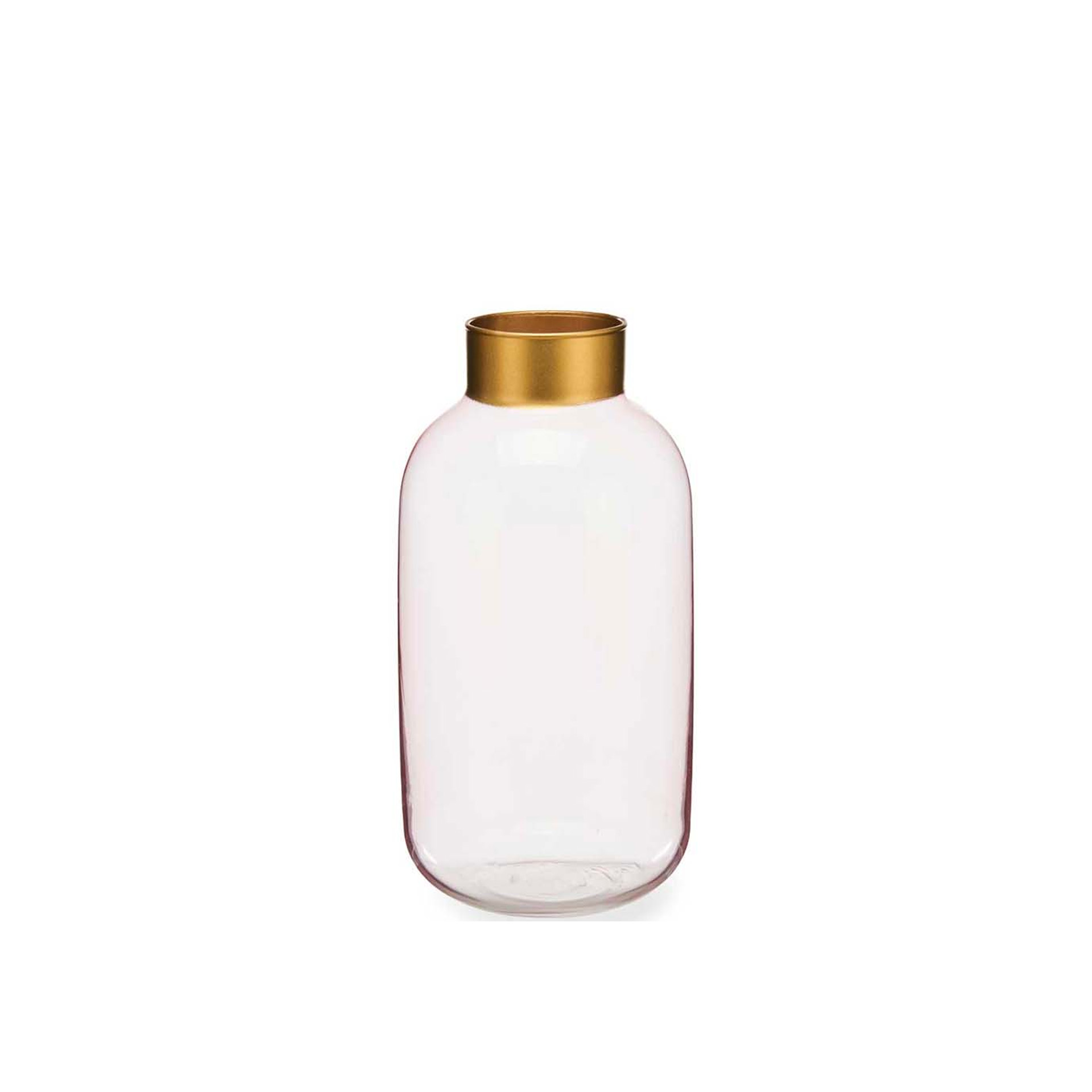 Jarra Vidro Liso Rosa / Ouro 14.5X29.5cm