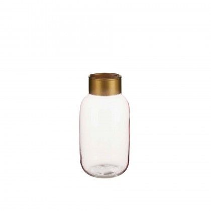 Jarra Vidro Liso Rosa / Ouro 11.5X24.3cm