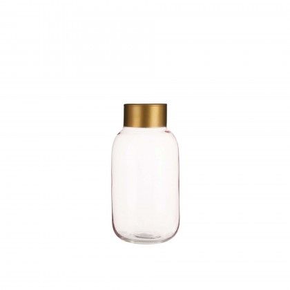 Jarra Vidro Liso Rosa / Ouro 11.5X24.3cm