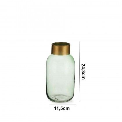Jarra Vidro Liso Verde / Ouro 11.5X24.3cm