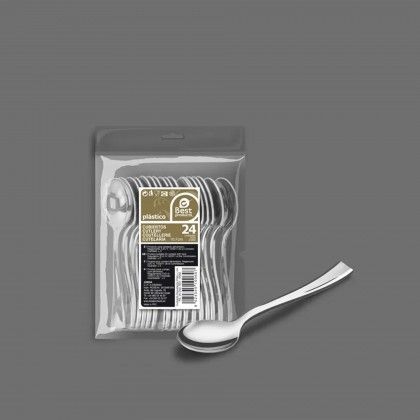 Colher Plstico Reutilizvel Prata 10cm Pack 24