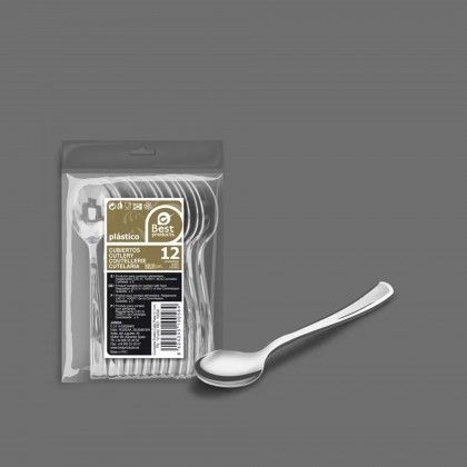 Colher Plstico Reutilizvel Prata 13cm Pack 12
